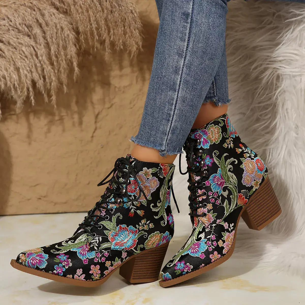 Point Toe Block Heels Boots - Trendsi - Flyclothing LLC