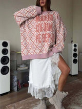 Letter Round Neck Long Sleeve Sweater - Trendsi - Flyclothing LLC