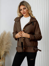 Pocketed Button Down Collared Neck Jacket - Trendsi - Flyclothing LLC
