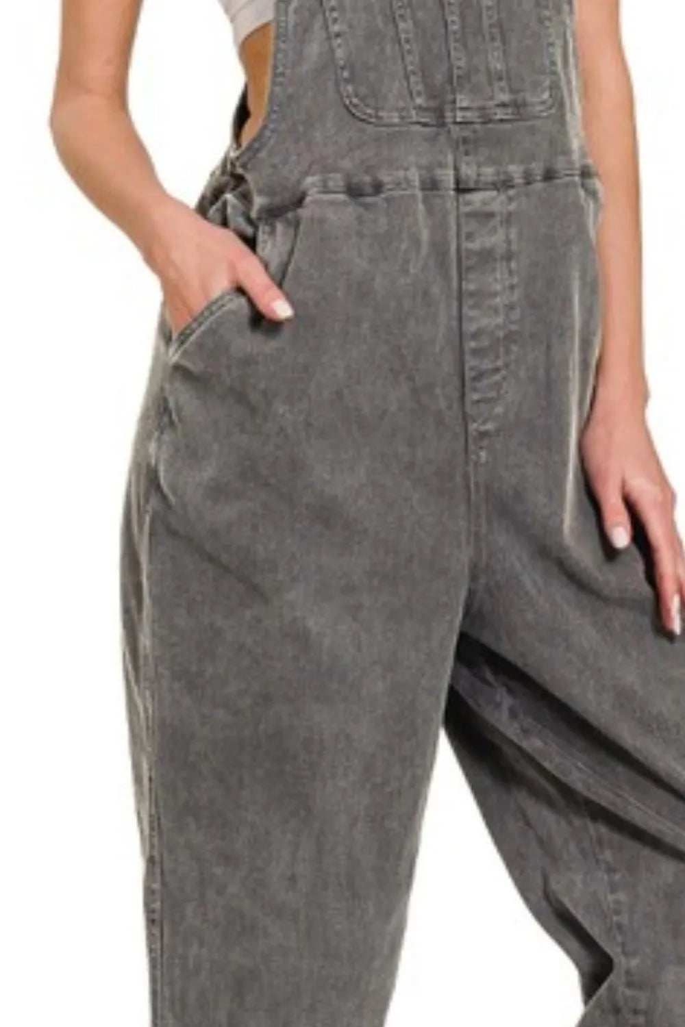 Zenana Washed Knot Strap Relaxed Fit Overalls - Trendsi - Flyclothing LLC