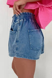 Drawstring High Waist Denim Shorts with Pockets - Trendsi