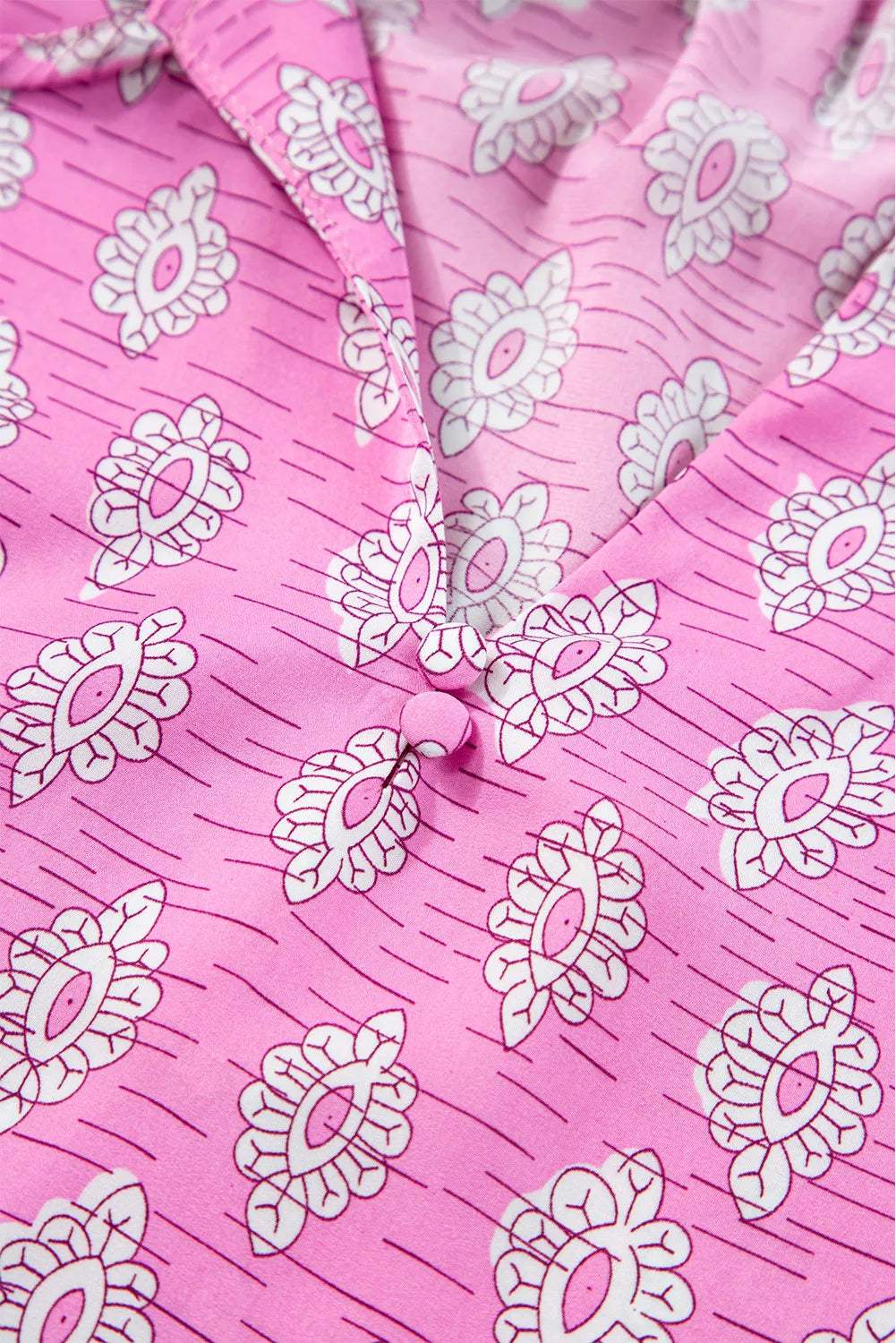 Ruffled Printed Tie Neck Short Sleeve Blouse - Trendsi - Flyclothing LLC