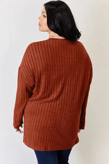 Basic Bae Full Size Ribbed Half Button Long Sleeve High-Low T-Shirt - ShopBasicbae - Flyclothing LLC
