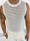Men's Round Neck Hollow Out Sleeveless Knit Top - Trendsi