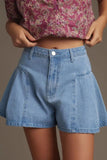 Pleated Patchwork Panel Lightweight Denim Shorts - Trendsi