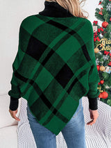 Plaid Turtleneck Batwing Sleeve Sweater - Trendsi - Flyclothing LLC