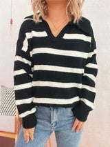 Striped Dropped Shoulder Sweater - Trendsi - Flyclothing LLC