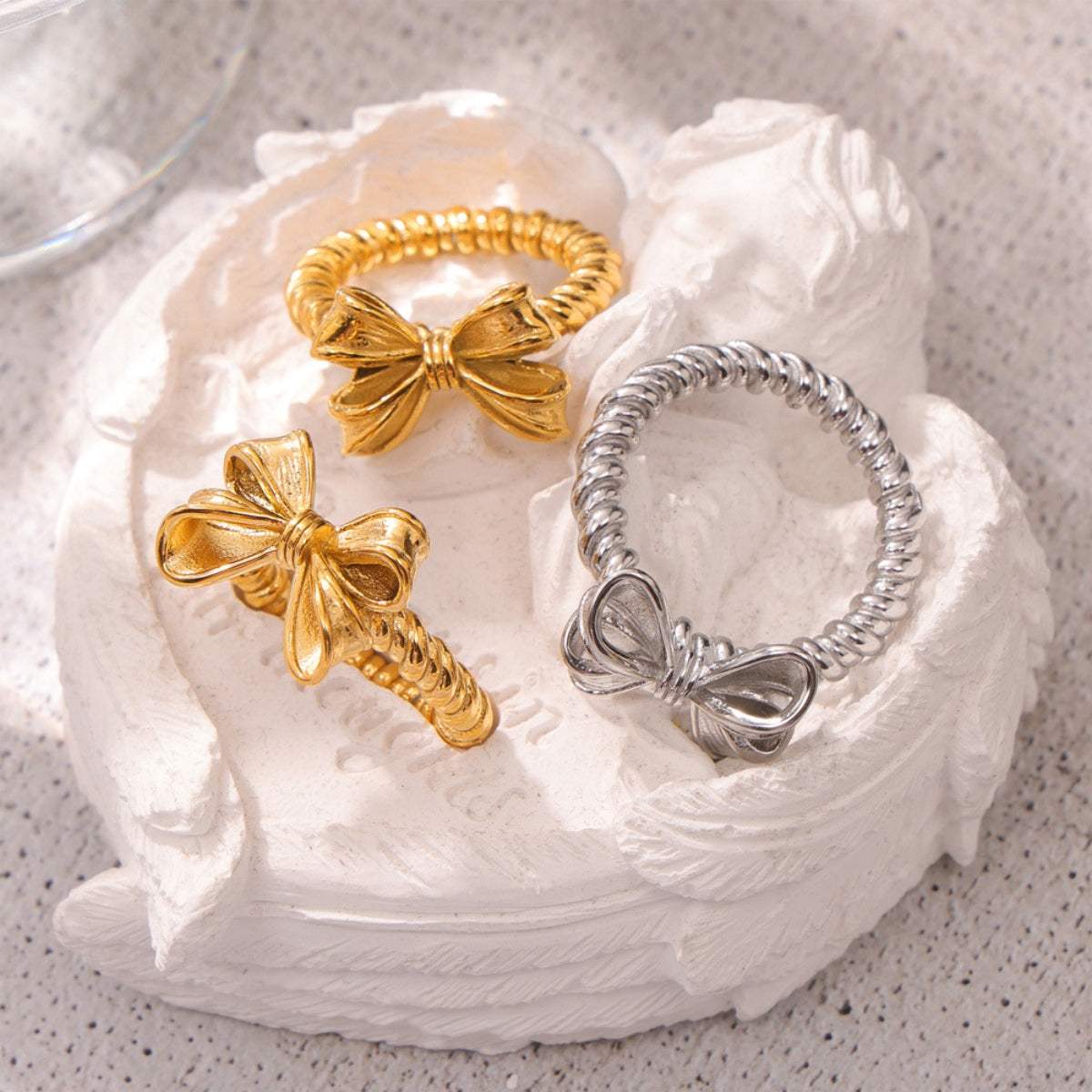 Twisted Titanium Steel Bow Ring - Trendsi - Flyclothing LLC