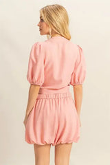 HYFVE Front Tie Top and Bubble Hem Shorts - Trendsi - Flyclothing LLC