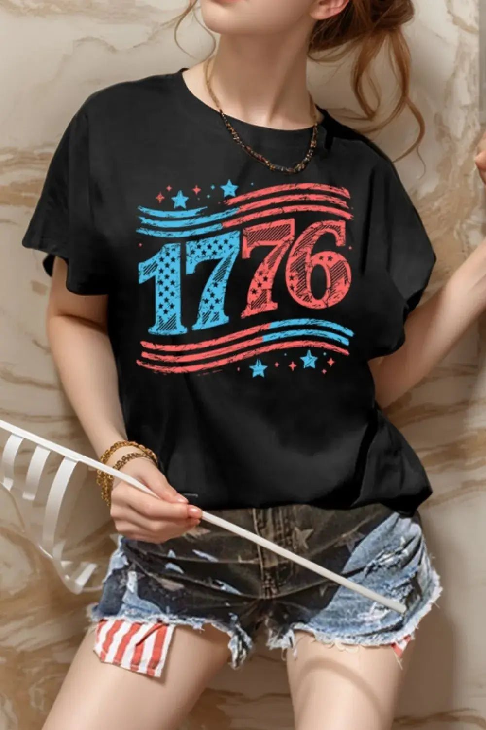 Graphic Round Neck Short Sleeve T-Shirt - Trendsi - Flyclothing LLC