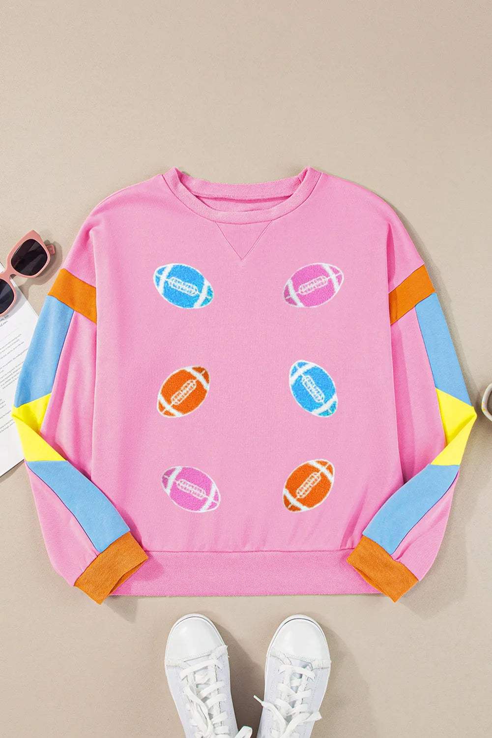 Contrast Football Long Sleeve Sweatshirt - Trendsi - Flyclothing LLC