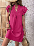 Ruffled Notched Cap Sleeve Mini Dress - Trendsi - Flyclothing LLC