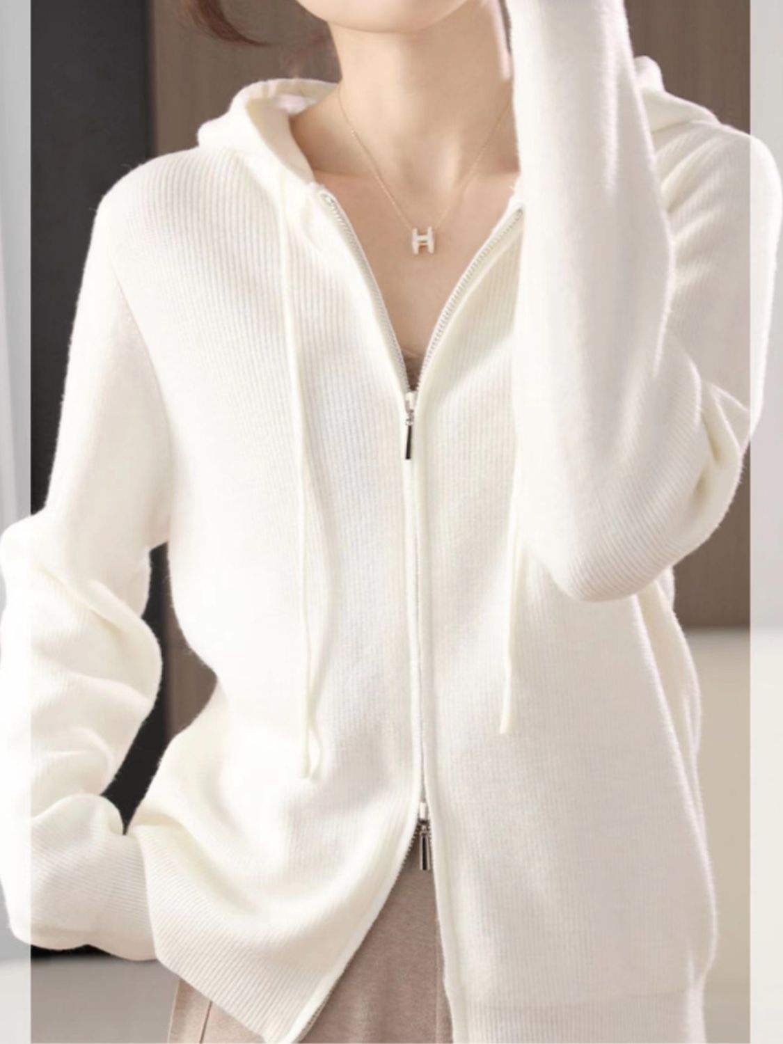 Drawstring Zip Up Long Sleeve Hooded Sweater - Trendsi - Flyclothing LLC