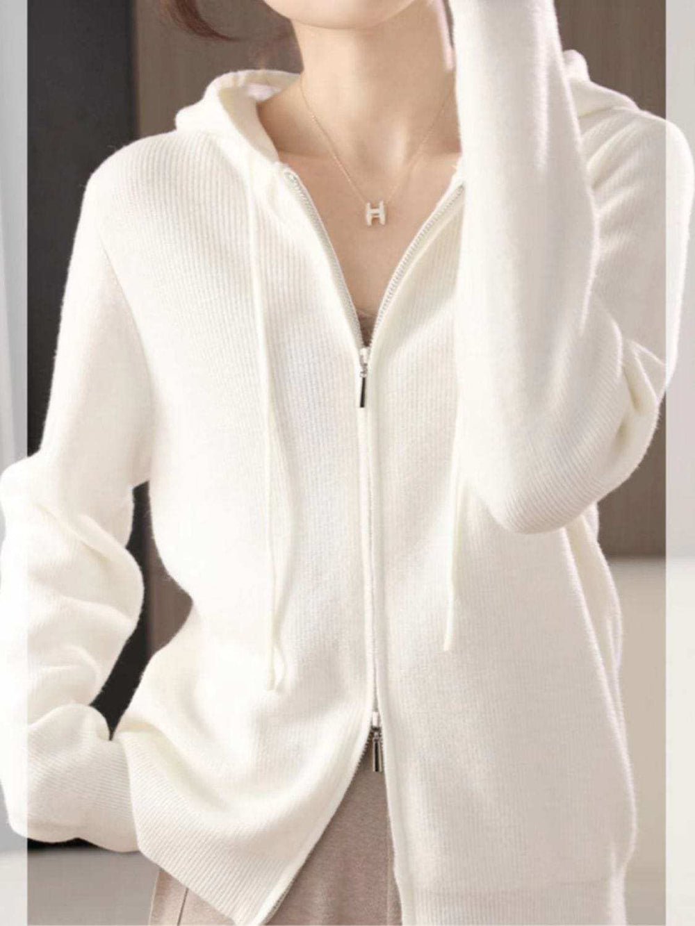 Drawstring Zip Up Long Sleeve Hooded Sweater - Trendsi - Flyclothing LLC