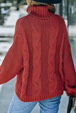 Cable-Knit Turtleneck Dropped Shoulder Sweater - Trendsi - Flyclothing LLC