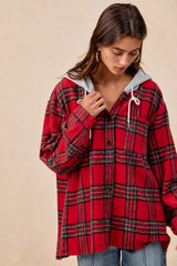 BiBi Brushed Plaid Hooded Jacket - Trendsi - Flyclothing LLC