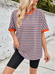 Lovelet Striped Round Neck Half Sleeve T-Shirt - Trendsi