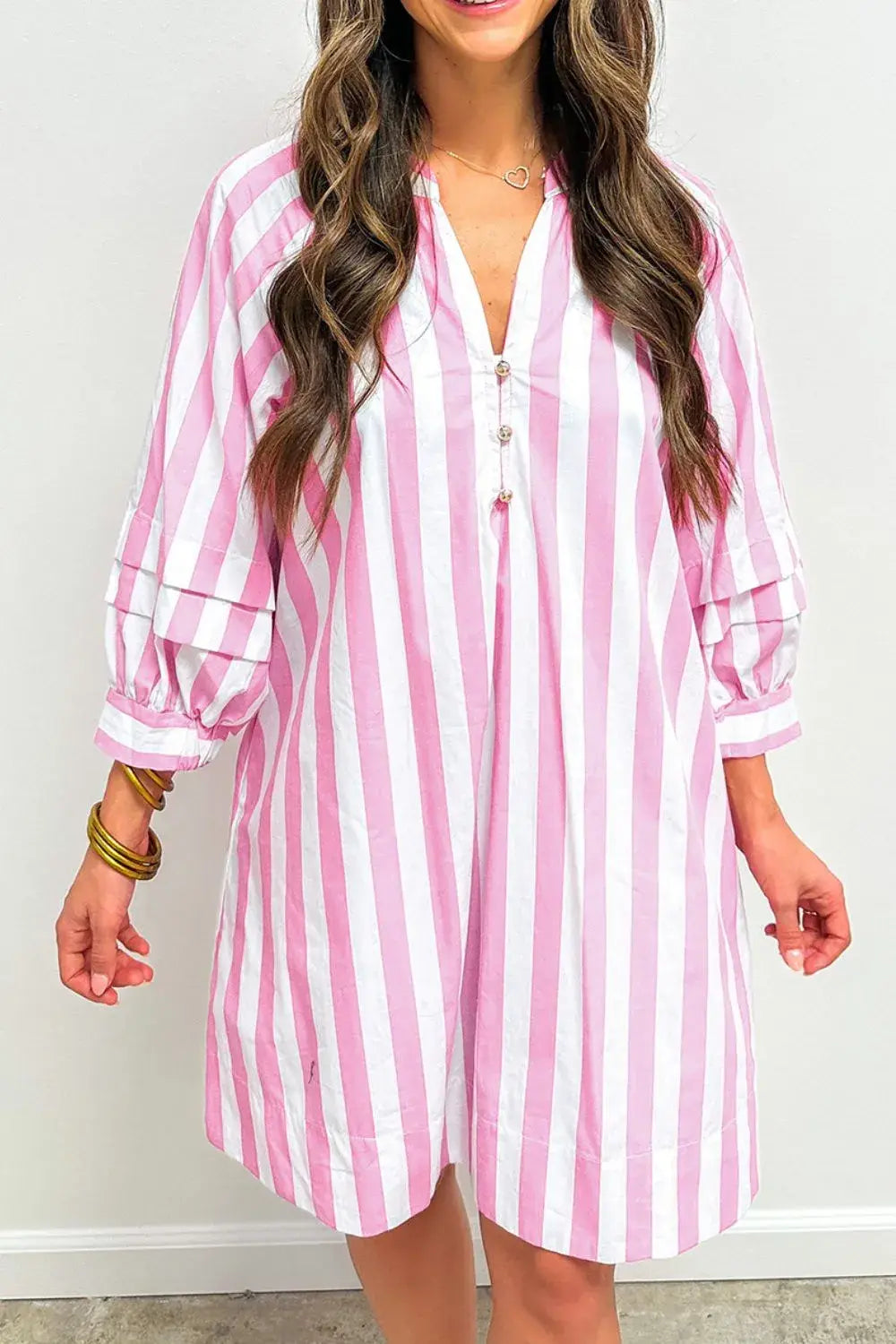 Striped Notched Mini Dress - Trendsi - Flyclothing LLC