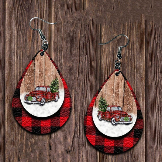 PU Leather Plaid Teardrop Earrings - Trendsi