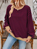Contrast Striped Long Sleeve Sweatshirt - Trendsi - Flyclothing LLC