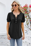 Frill Notched Short Sleeve Blouse - Trendsi