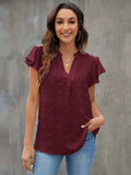 Swiss Dot Notched Flutter Sleeve Blouse - Trendsi - Flyclothing LLC