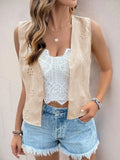Eyelet Open Front Vest - Trendsi
