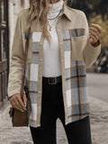 Perfee Plaid Snap Down Long Sleeve Shacket - Trendsi