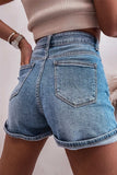 Rhinestone High Waist Denim Shorts - Trendsi - Flyclothing LLC