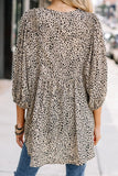 Animal Print V-Neck Three-Quarter Sleeve Blouse - Trendsi