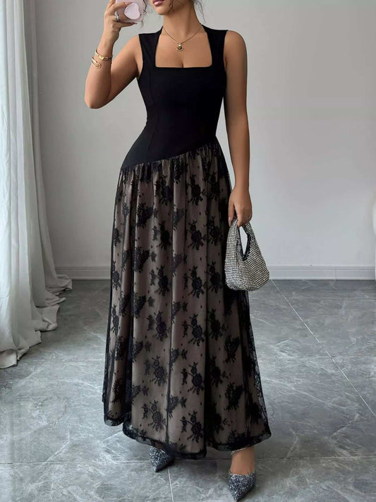 Square Neck Sleeveless Lace Maxi Dress - Trendsi - Flyclothing LLC