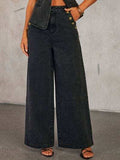 Button Decor High Rise Wide Leg Jeans - Trendsi - Flyclothing LLC