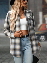 Oversized Plaid Button-Up Shirt - Trendsi - Flyclothing LLC
