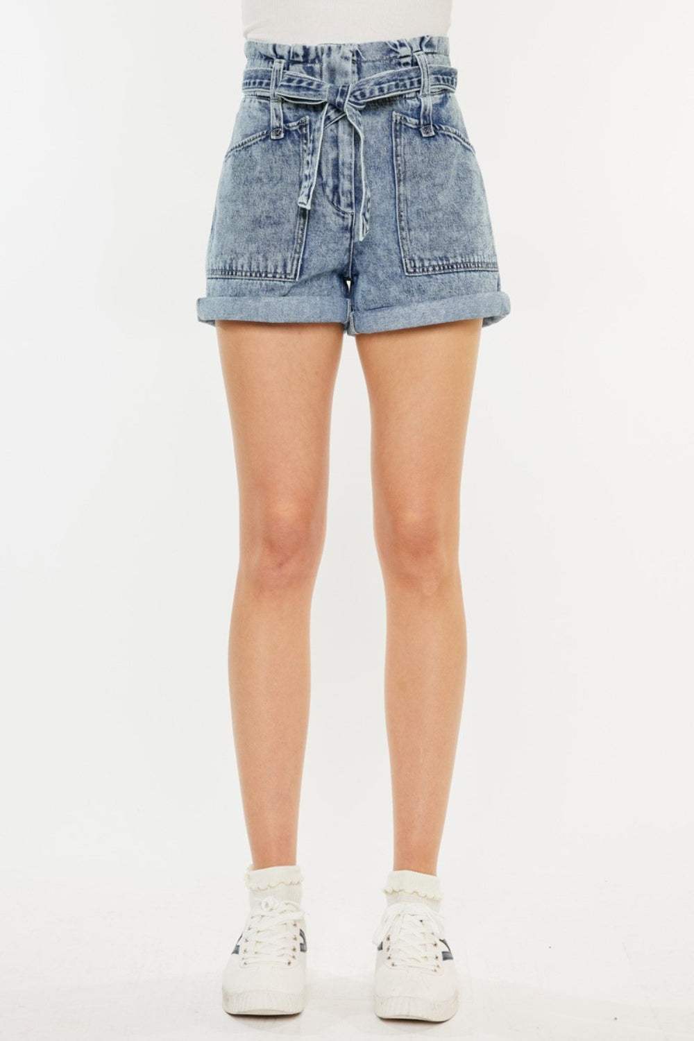 Kancan Ultra High Rise Paperbag Denim Shorts - Trendsi - Flyclothing LLC