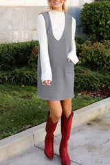 Lovelet Pocketed V-Neck Mini Sweater Overall Dress - Trendsi - Flyclothing LLC