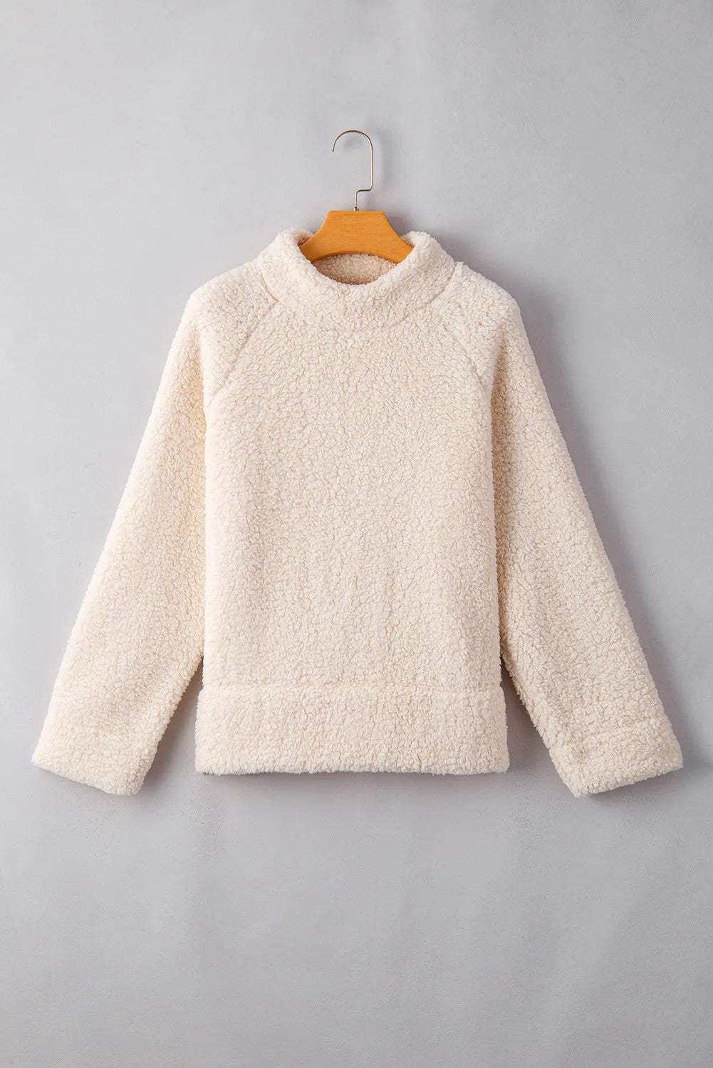 Turtleneck Long Sleeve Slit Fleece Sweatshirt - Trendsi - Flyclothing LLC