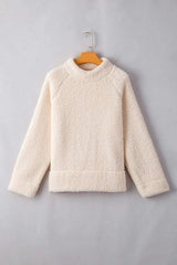Turtleneck Long Sleeve Slit Fleece Sweatshirt - Trendsi - Flyclothing LLC