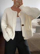Button-Front Knit Cardigan with Pockets - Trendsi - Flyclothing LLC