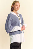 Davi & Dani Faux Layered French Terry Contrast Top - Trendsi