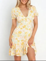 Ruffled Hem Printed Short Sleeve Mini Dress - Trendsi - Flyclothing LLC