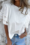 Hollow Out Embroidered Short Sleeve Round Neck Top - Trendsi - Flyclothing LLC