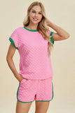 Double Take Full Size Texture Contrast T-Shirt and Shorts Set - Trendsi