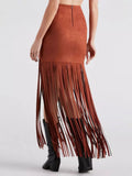 Suede Fringe Skirt - Trendsi - Flyclothing LLC