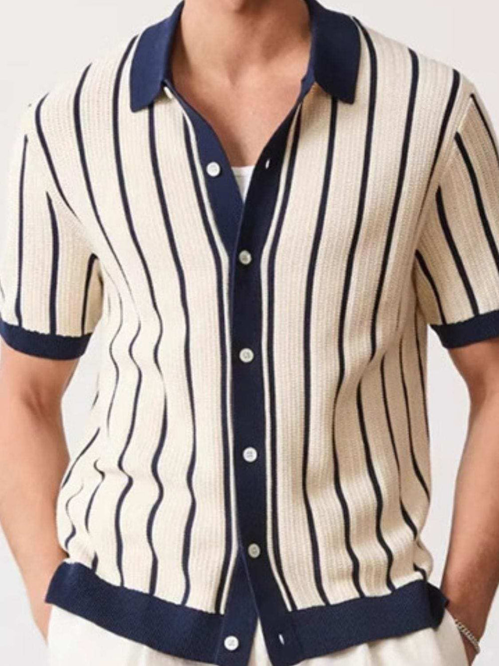 Men's Plus Size Striped Button Down Short Sleeve Shirt - Trendsi - Flyclothing LLC