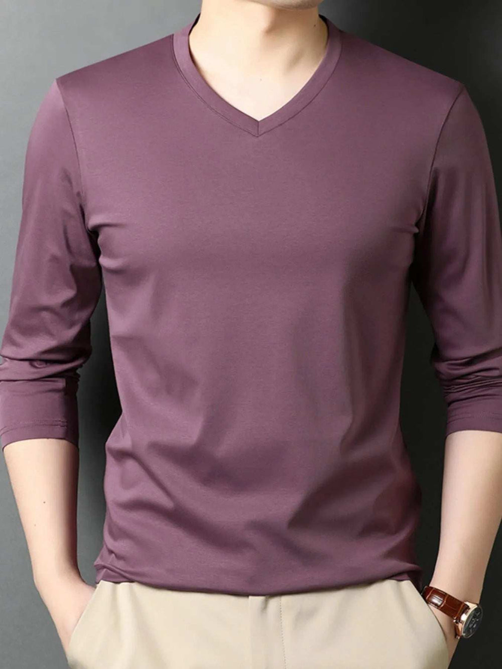Men's V-Neck Long Sleeve T-Shirt - Trendsi - Flyclothing LLC