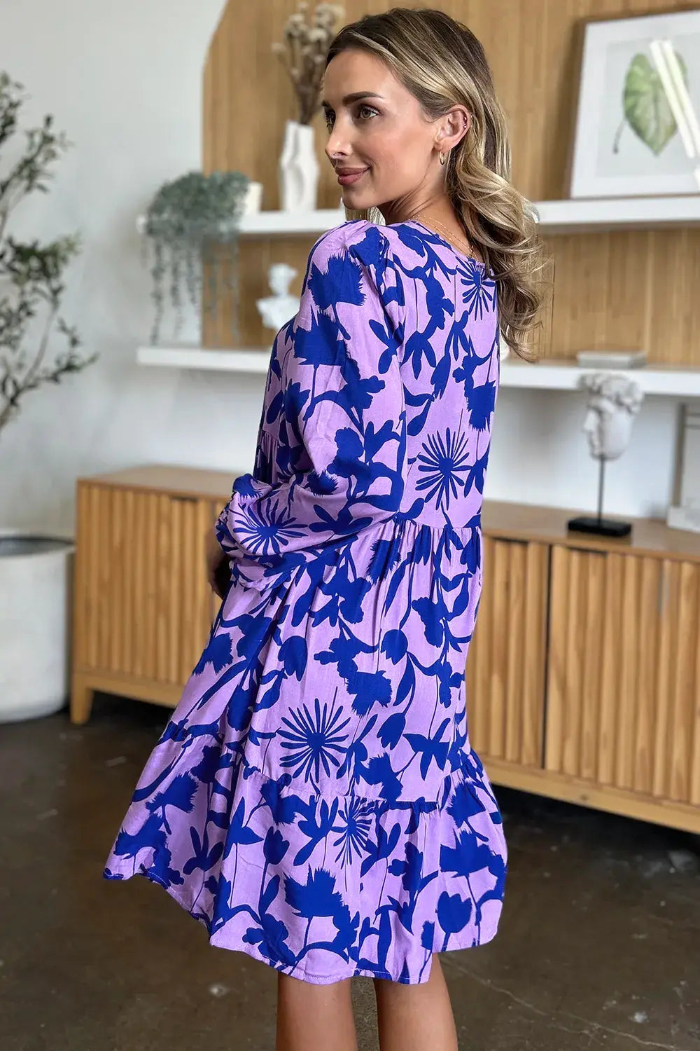 Double Take Full Size Printed Ruffle Hem Dress with Pocket - Trendsi - Flyclothing LLC