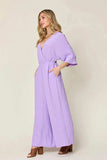 Double Take Full Size Surplice Wide Leg Jumpsuit with Pockets - Trendsi - Flyclothing LLC