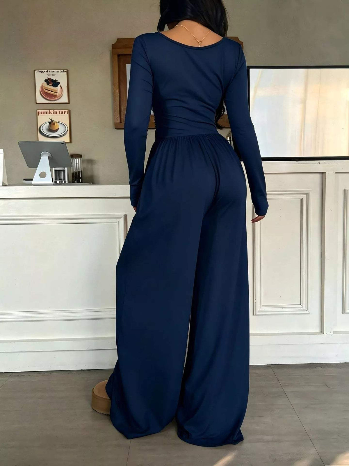 Ruched Square Neck Wide-Leg Jumpsuit - Trendsi - Flyclothing LLC