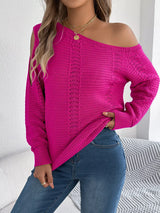 Openwork One Shoulder Cutout Long Sleeve Sweater - Trendsi - Flyclothing LLC