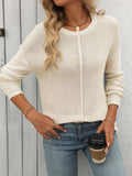 Round Neck Dropped Shoulder Knit Top - Trendsi - Flyclothing LLC